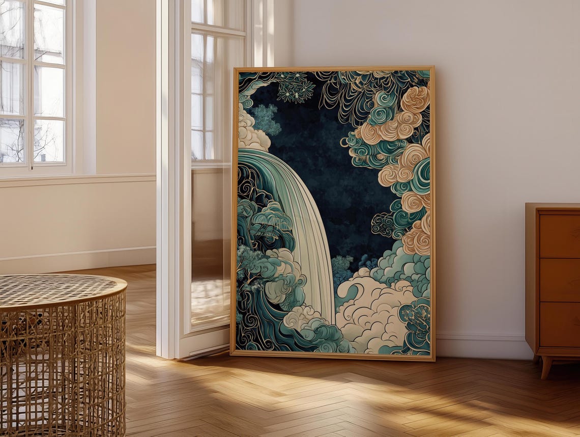 Japanese Ikigai Ukiyo E Print Waterfall Painting Poster Masculine Wall Hanging Art Traditional Japanese Artwork - Image 5