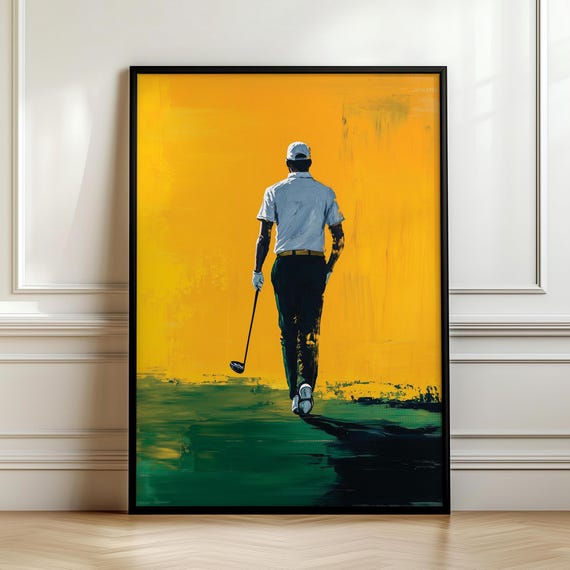 Golf Prints Impasto Painting Print Wall Hanging Art Masculine Wall Art Green Yellow Golf Wall Art