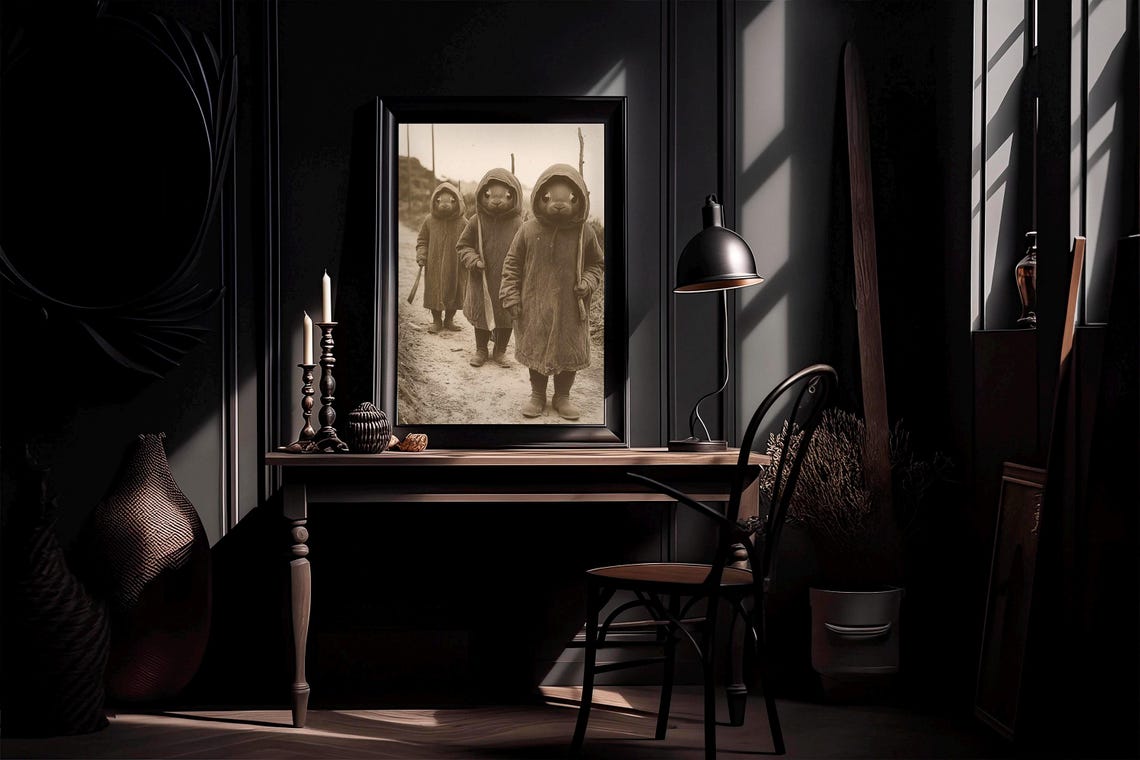 Three Hooded Rodent Ghosts Gothic Sepia Whimsigoth Photo Poster - Image 6