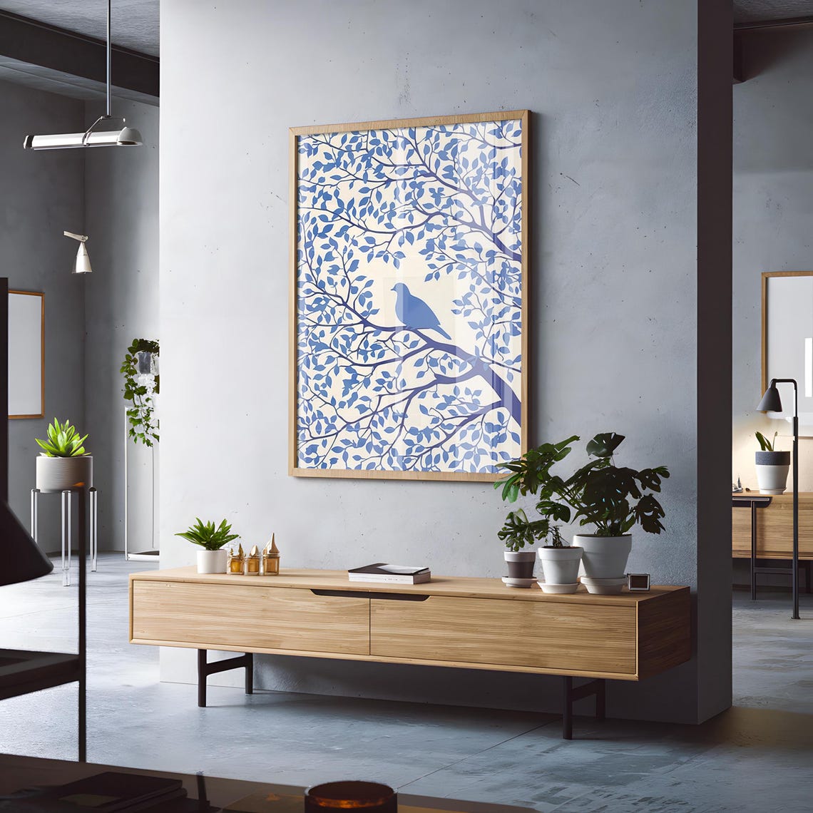 Blue Pigeon Silhouette On A Branch In Chinoiserie Style Poster - Image 4