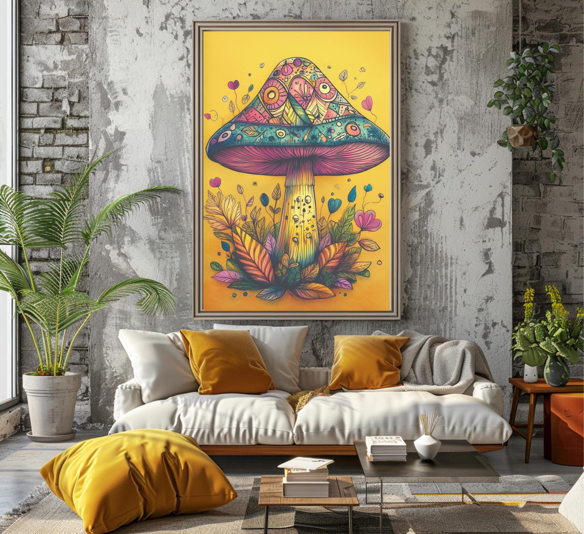All Seeing Eyes Mushroom With Patterned Cap Yellow Art Poster - Image 7