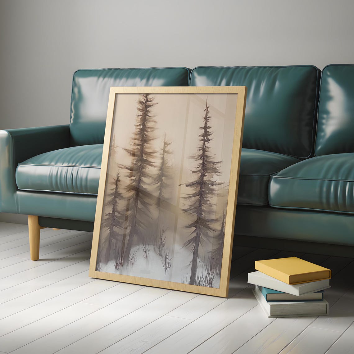 Winter Pine Trees Standing Tall in Soft Snowfall Painting Poster - Image 4
