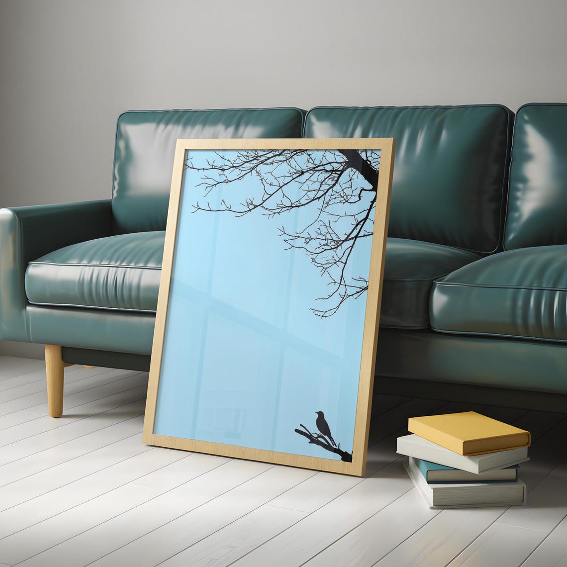 Black Bird Silhouette Bare Branch Light Blue Sky Minimal Poster - Image 4