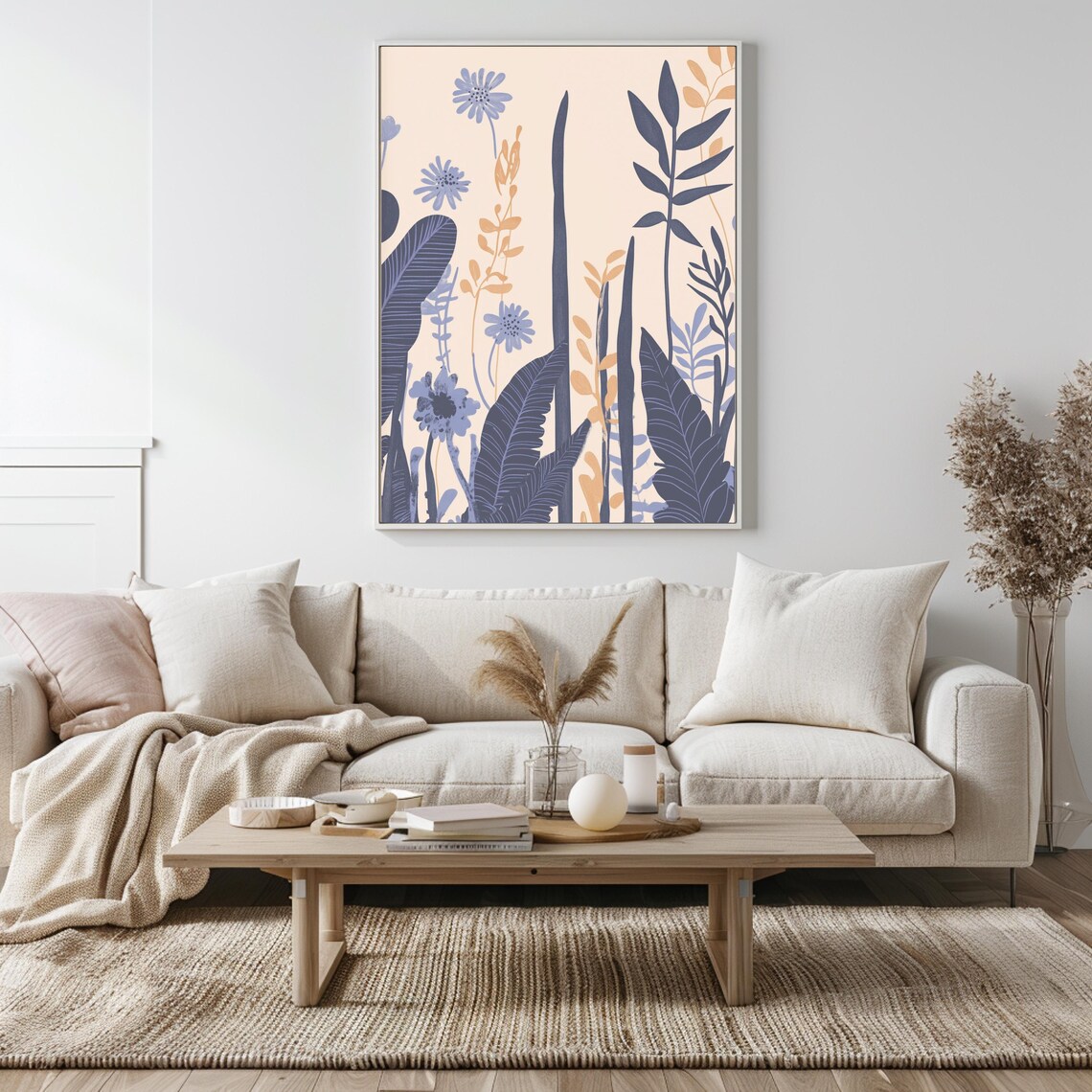 Blue Purple Wildflowers with Gold Leaves Chinoiserie Botanical Poster - Image 5