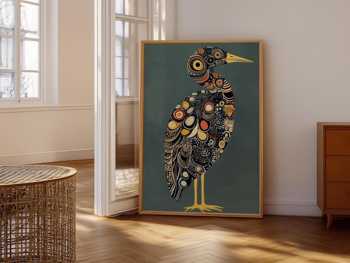 Retro Vintage Emerald Green Heron Art Print, Art Deco - Image 6