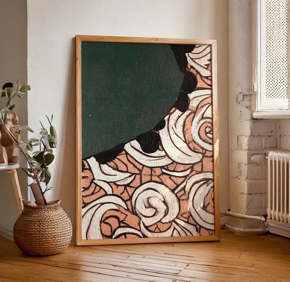 Retro Vintage Emerald Green Abstract Wall Art Print Modern House Decor Geometric Maximalist Wall Art 1970s 1960s 1950