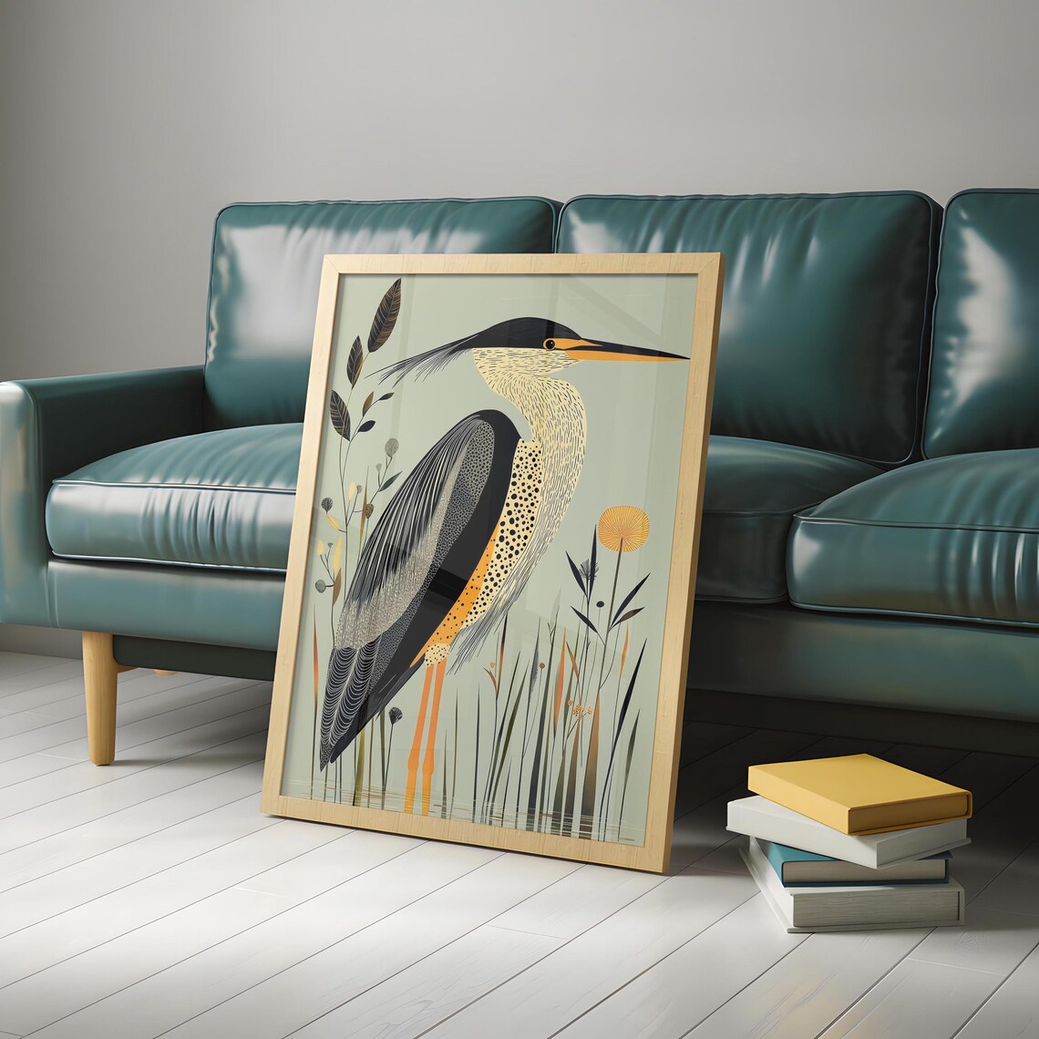 Art Deco Heron Geometric Bird in Sage Green Botanical Poster - Image 4