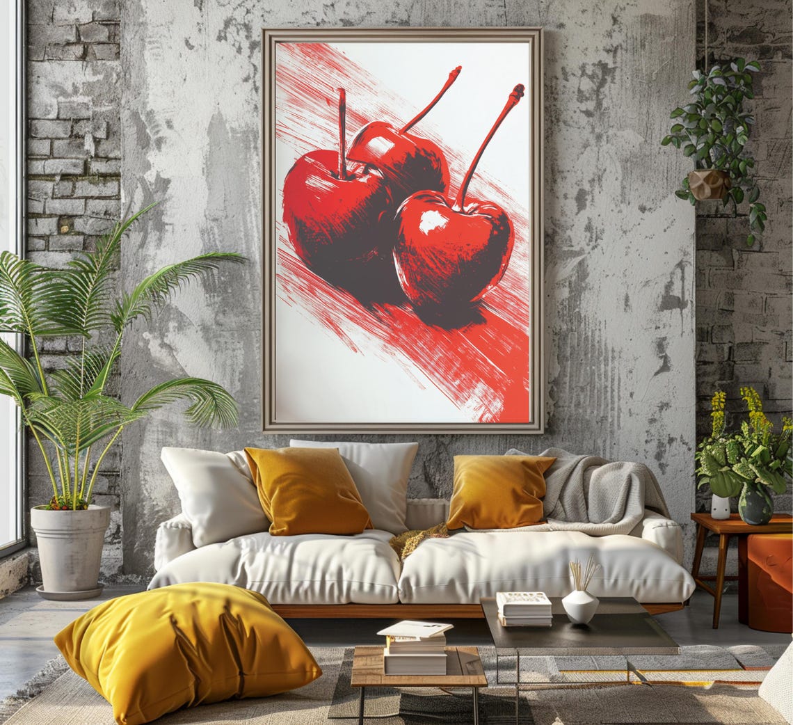 Three Red Cherries With Bold Painterly Brushstrokes Art Poster - Image 7