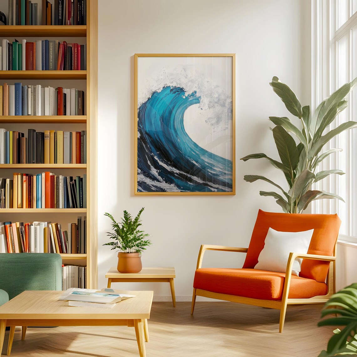 Abstract Blue Ocean Wave Crashing Foam White Painting Poster - Image 5