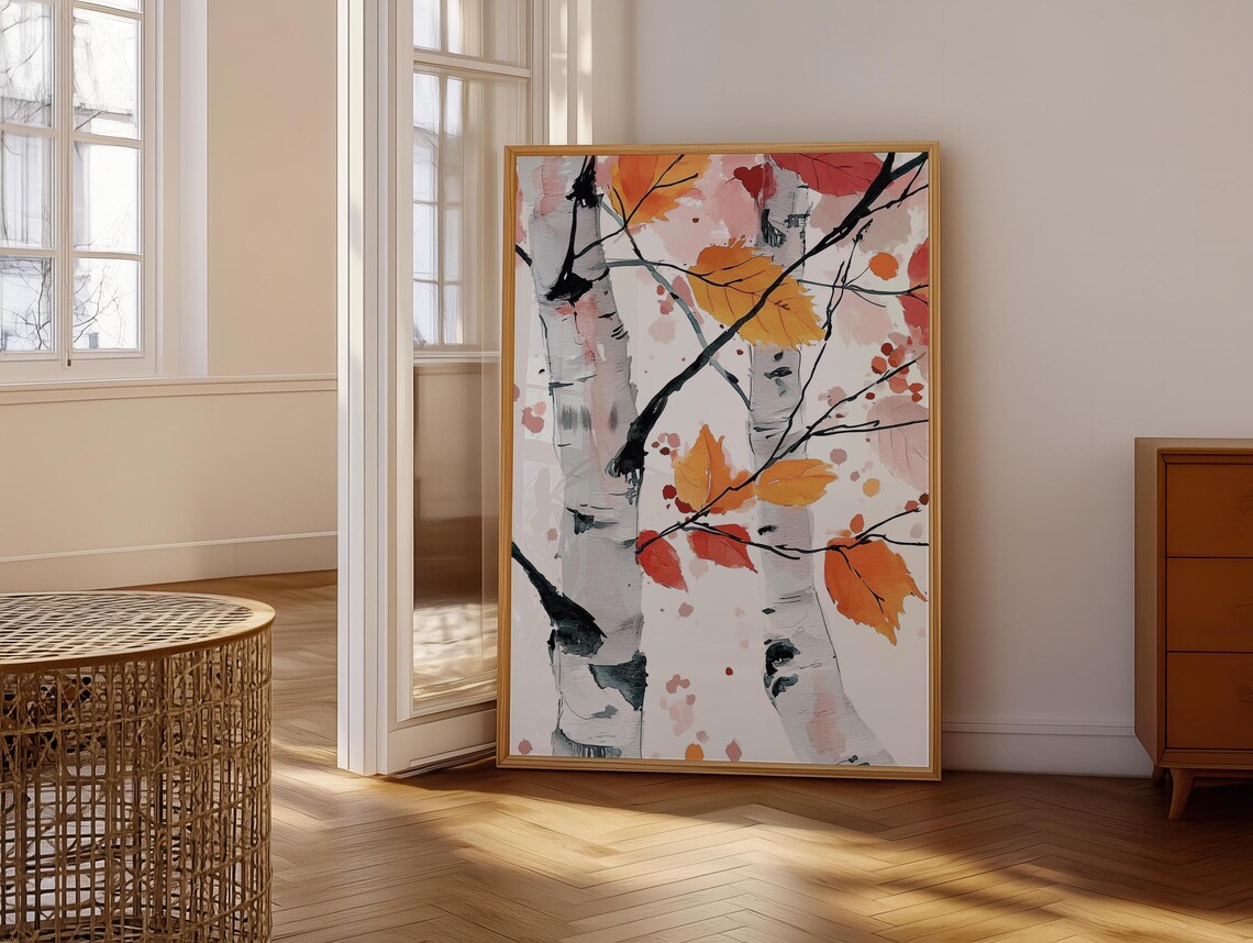 Birch Tree Painting Nature Inspired Wall Art Print Japandi Style White Birch Tree Art Dopamine Decor Bedroom Living Dining Room - Image 6