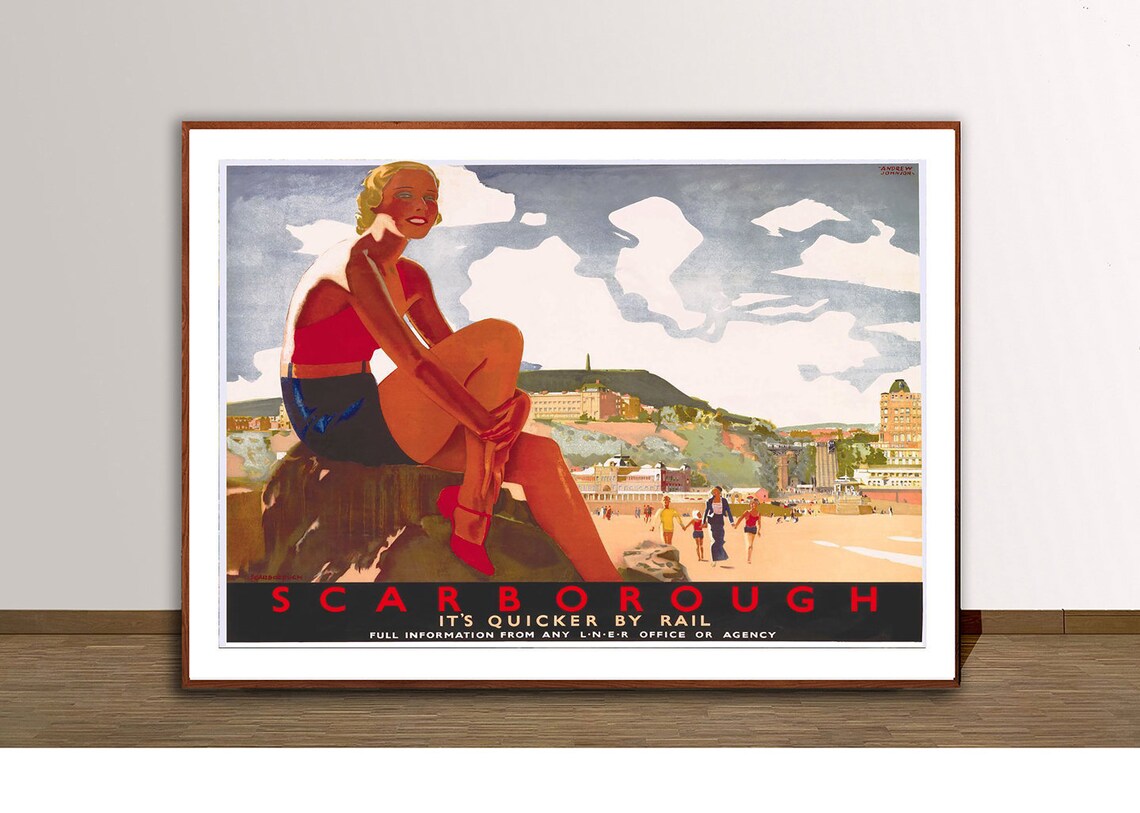 Scarborough It's Quicker by Rail Vintage Beach Travel Poster - Image 2
