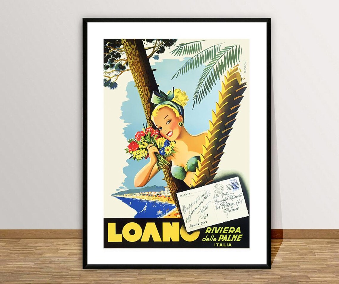 Loano Riviera Delle Palme Italia Flowers Beach Vintage Travel Poster - Image 3