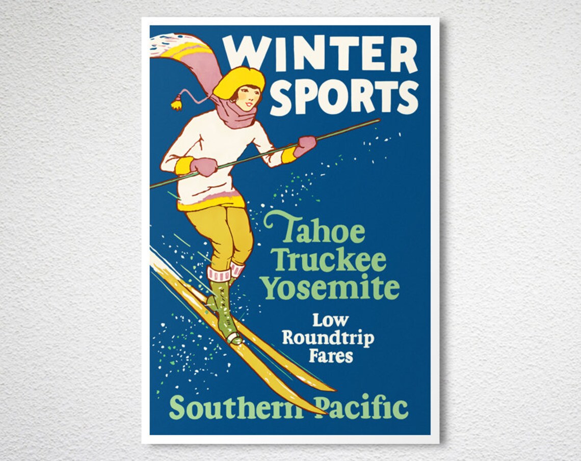 Southern Pacific Winter Sports Tahoe Truckee Yosemite Vintage Ski Poster - Image 2