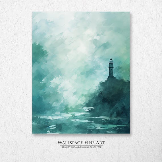 Foggy Lighthouse Ocean Landscape Painting Wall Art Dcor Print Wallspace Fine 30039