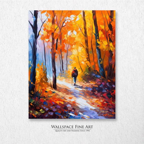 Autumn Forest Hike Colorful Fall Woods Trail Painting Poster