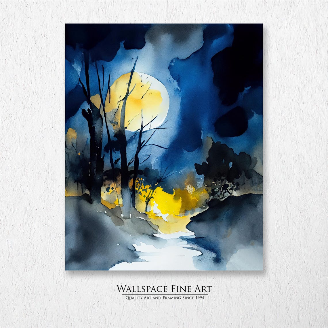 Midnight Moon Summer Landscape Watercolor Painting Wall Art Dcor Print Wallspace Fine 20095