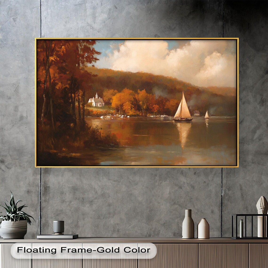 Autumn Lake Sailboat, Tranquil Nature Decor - Image 4
