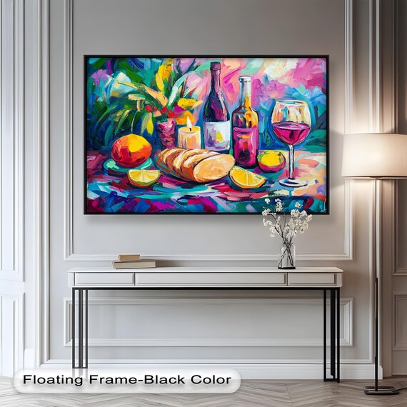 Colorful Wine Bread, Bold Still Life Kitchen Decor
