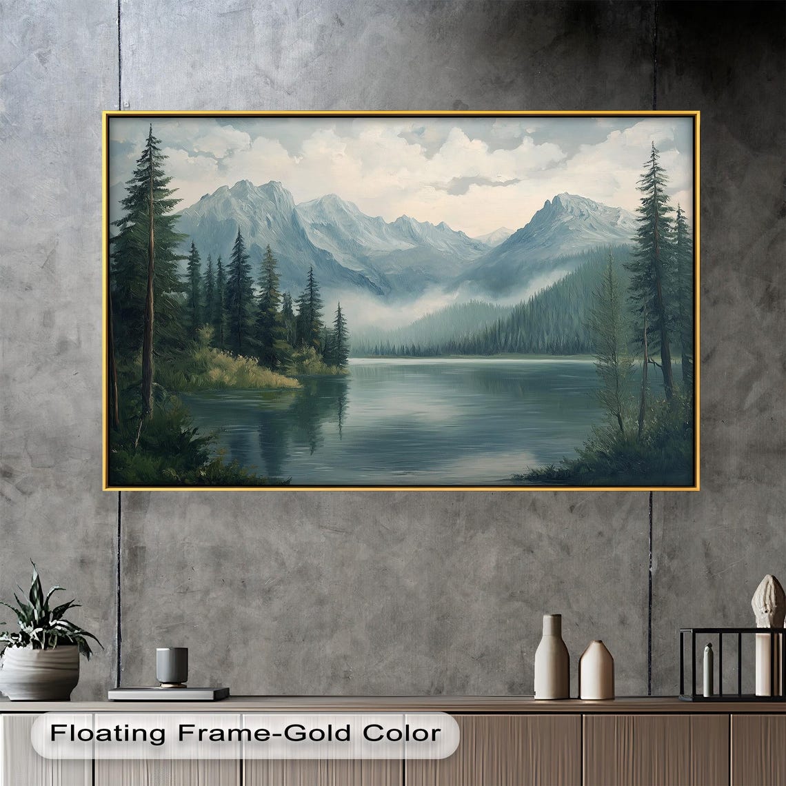 Mountain Lake Landscape, Rustic Cabin Decor