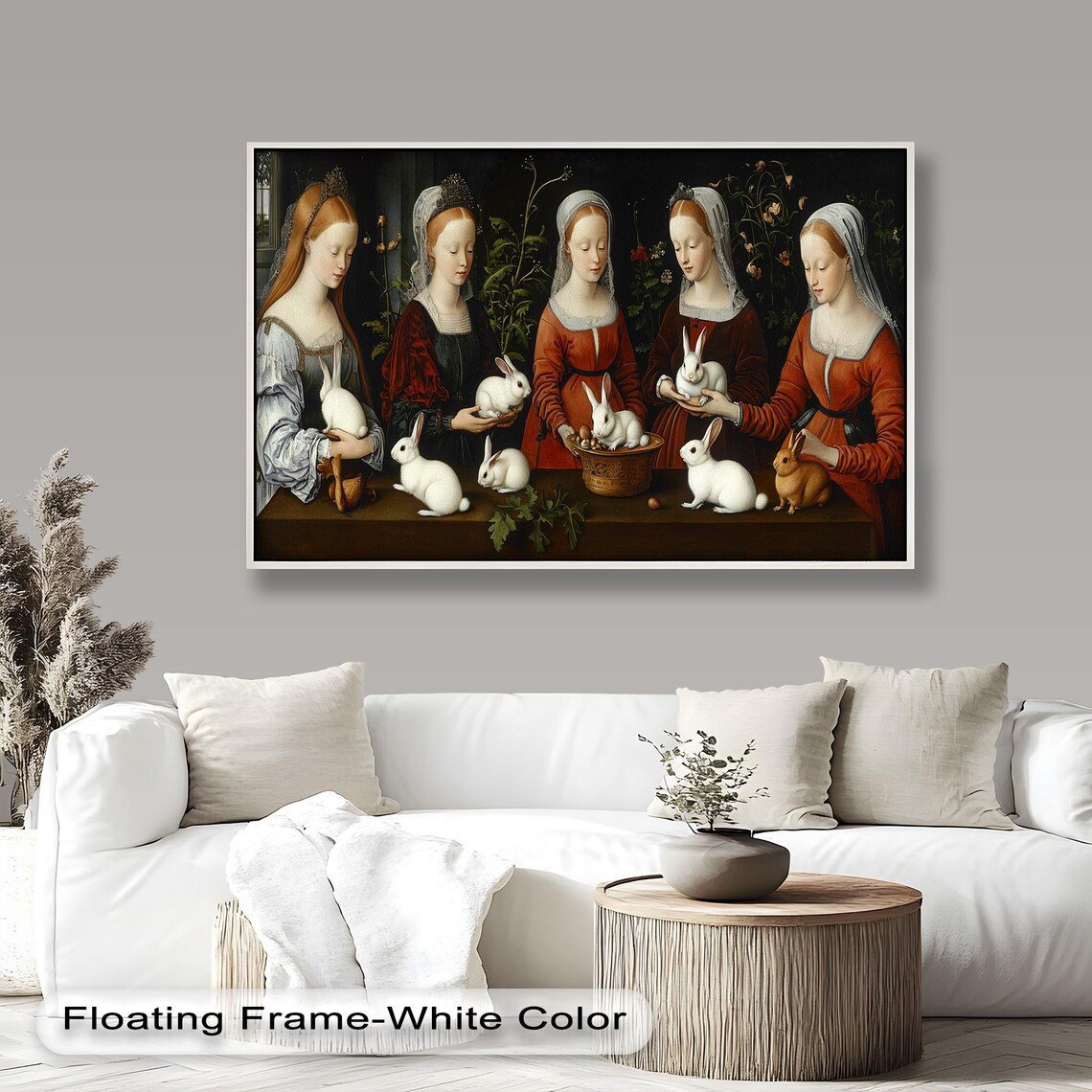 Renaissance Rabbit Gathering, Vintage Animal Decor - Image 4