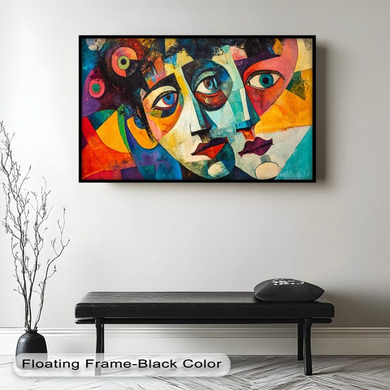 Cubist Couple Abstract Geometric Wall Art Print