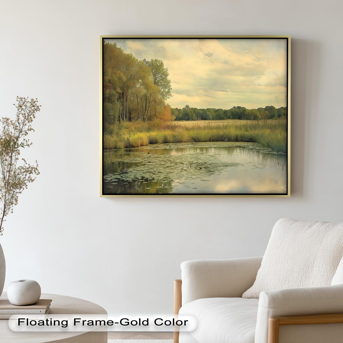 Peaceful River Oil Painting, Rustic Minimalist Decor