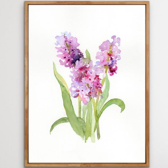 Hyacinth Art Print Botanical Wall Watercolor Painting Spring Floral Decor Pink And Purple Flowers Poster From Original