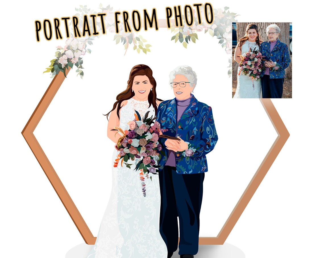 Custom Bride And Grandmother Wedding Portrait Floral Gift Poster