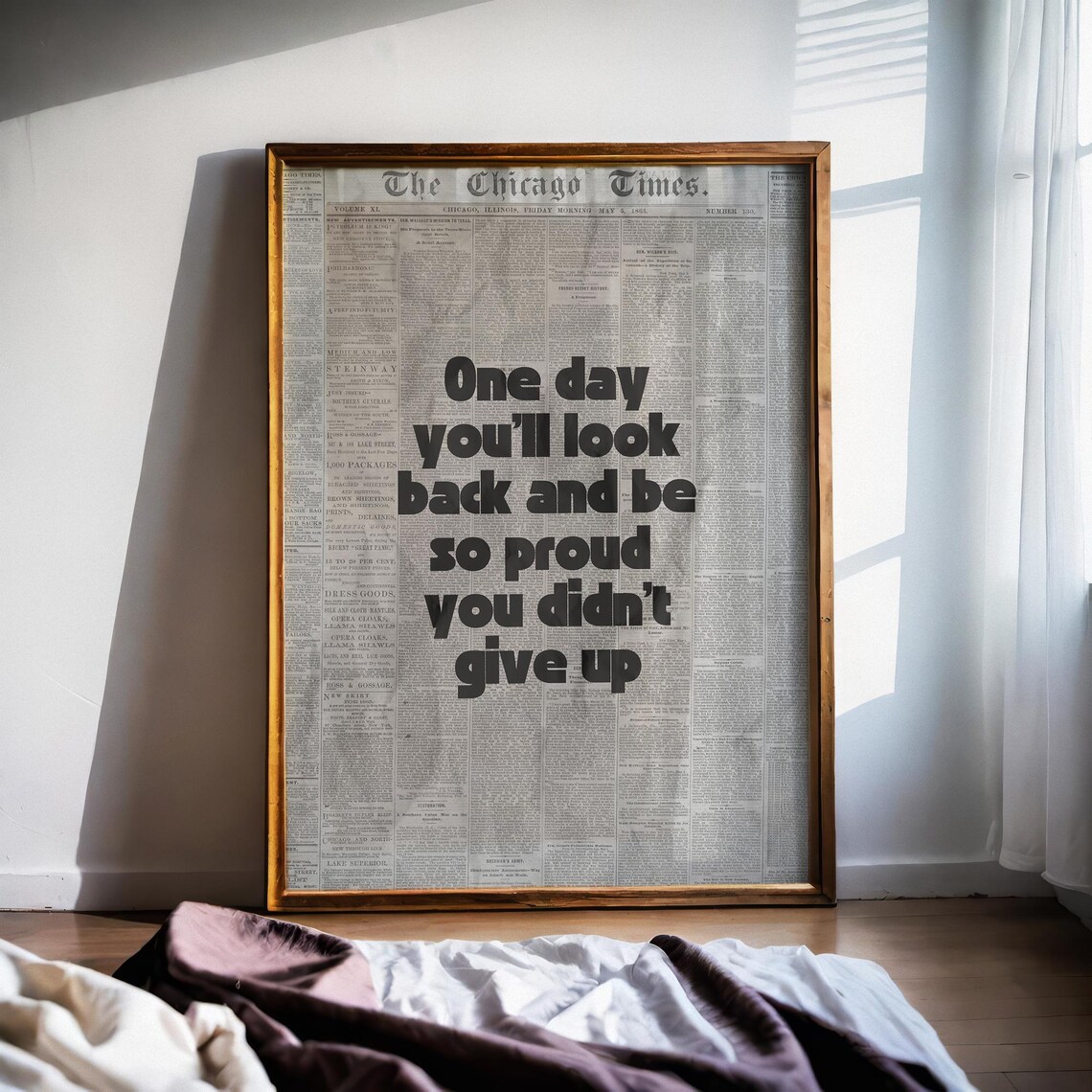 Chicago Times Retro Newspaper Motivational Don't Give Up Quote Poster