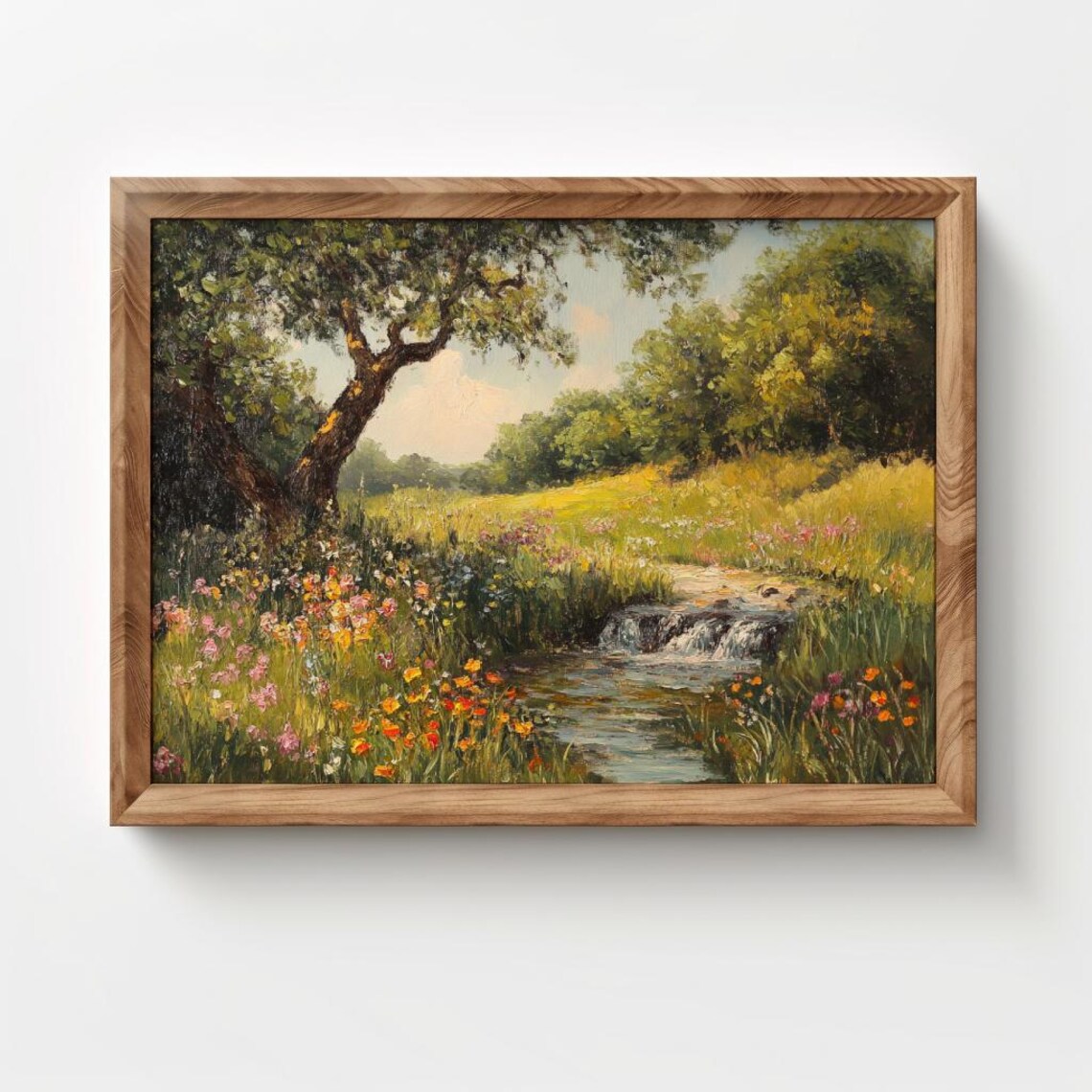 Vintage Spring Wildflowers Landscape Art Print