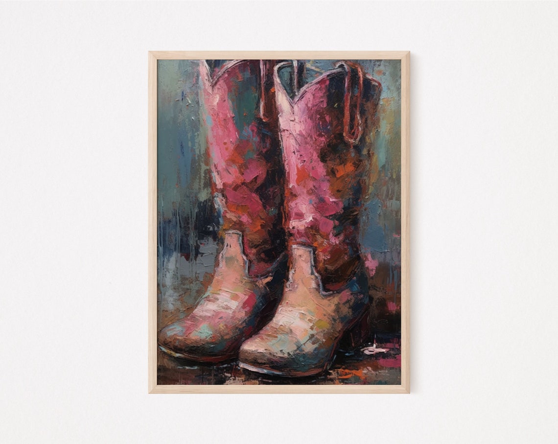 Pink Cowboy Boots Abstract Painting Wall Art Print Cowgirl Western Country Farmhouse Decor - Image 2