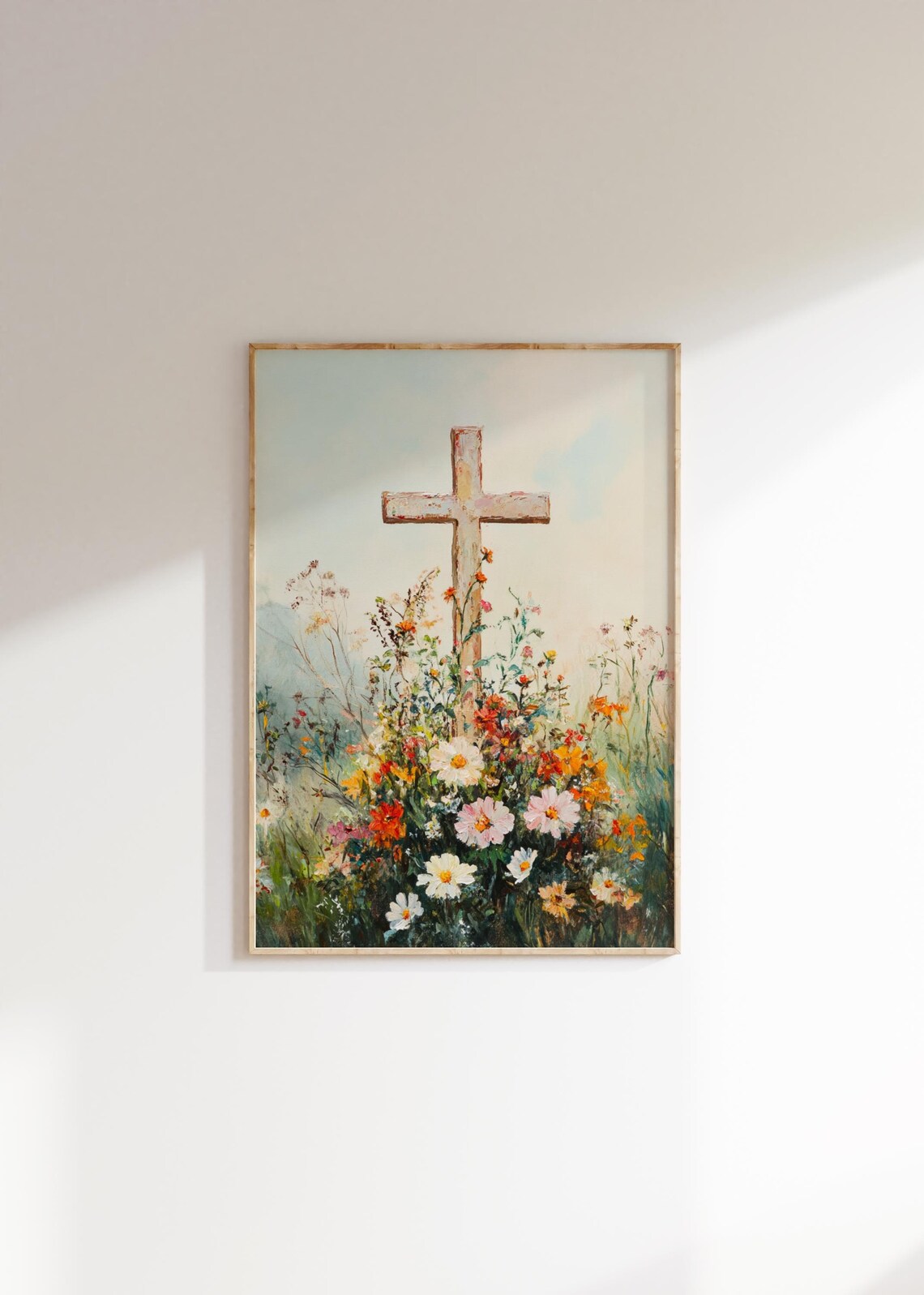 Vintage Cross Easter Art Print, Christian Wall Decor - Image 2