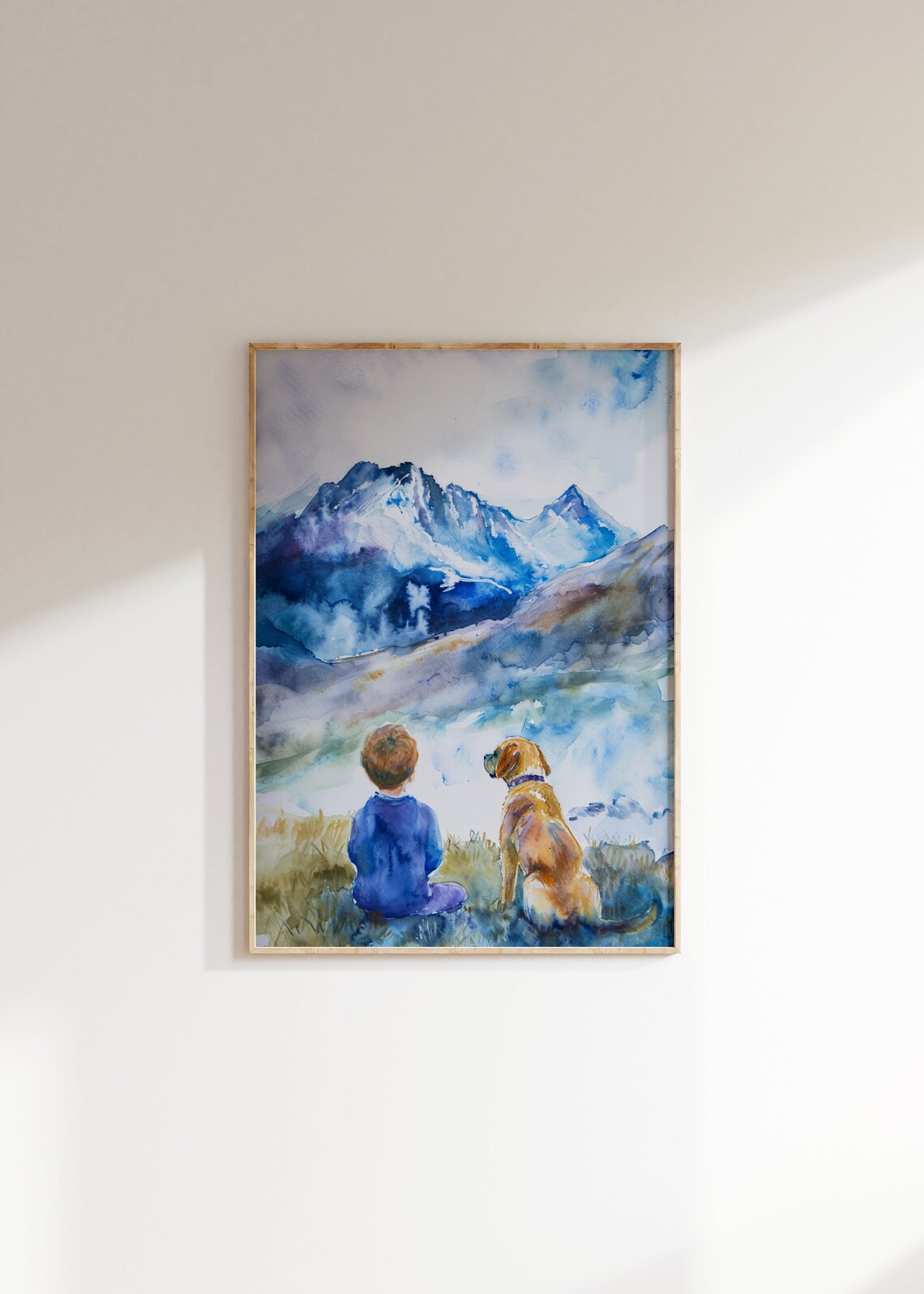 Boy And Dog Nursery Print Watercolor Painting Animal Wall Art Puppy Mountain Nature Toddler Baby Room Artwork - Image 2
