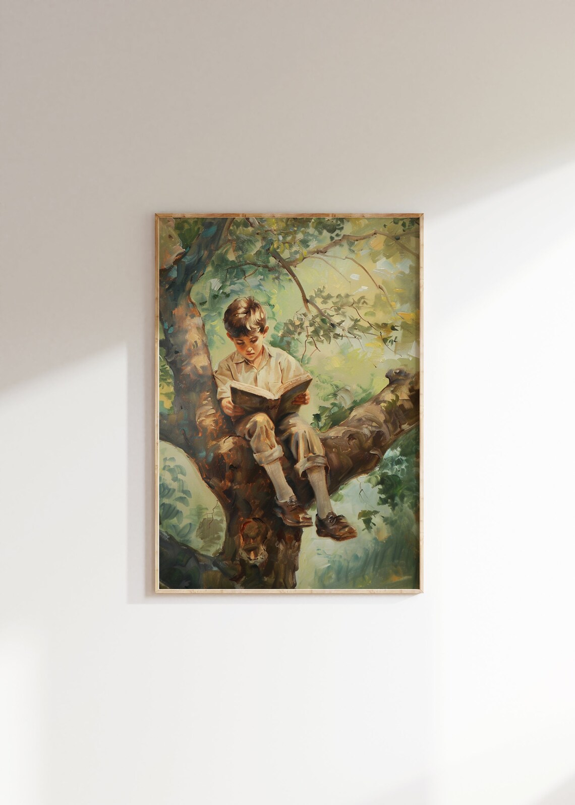 Vintage Boy Reading In A Tree Nursery Art Print - Image 2