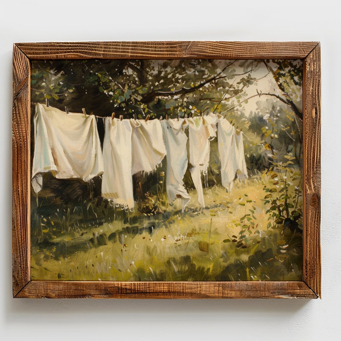 Vintage Laundry Room Art Clothesline Oil Painting Wall Decor Rustic Farmhouse Print Hanging Clothes - Image 2