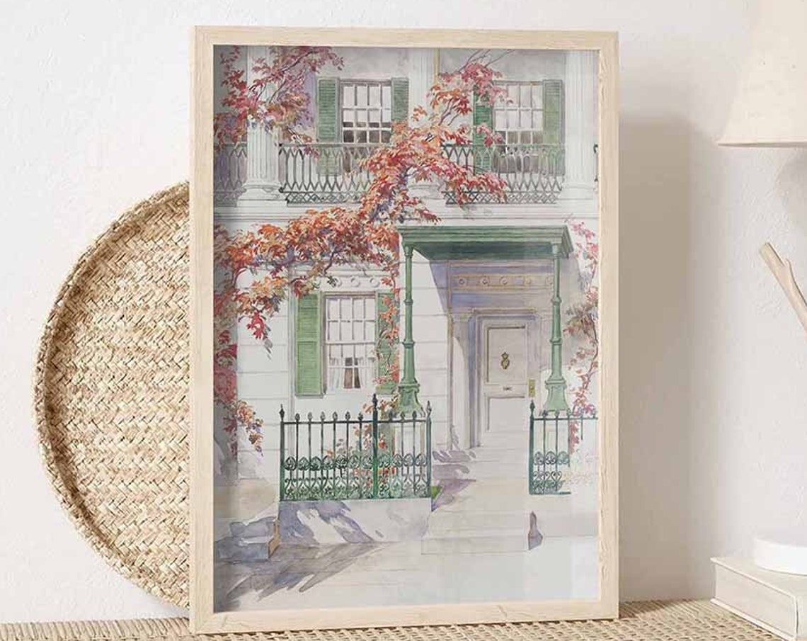 Watercolor House Portrait Charming Floral Home Facade Art Poster