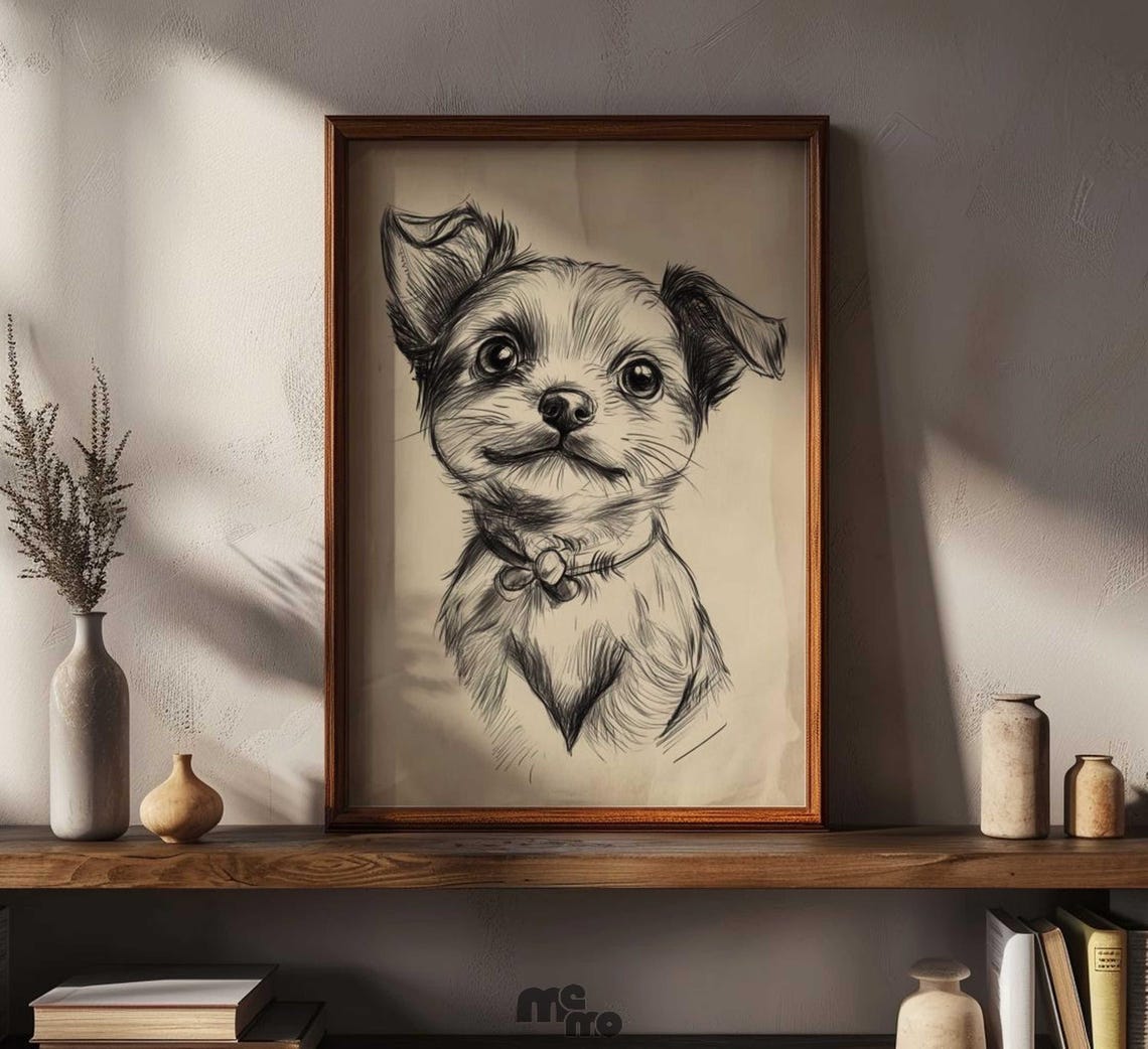 Sweet Puppy Sketch Boho Nursery Decor Art Print - Image 5
