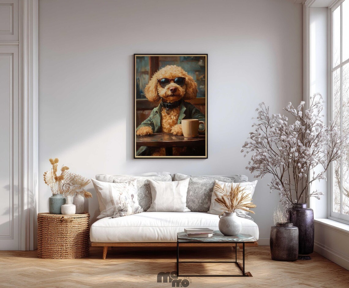Golden Doodle Dog Coffee Shop, Funny Pet Portrait - Image 4