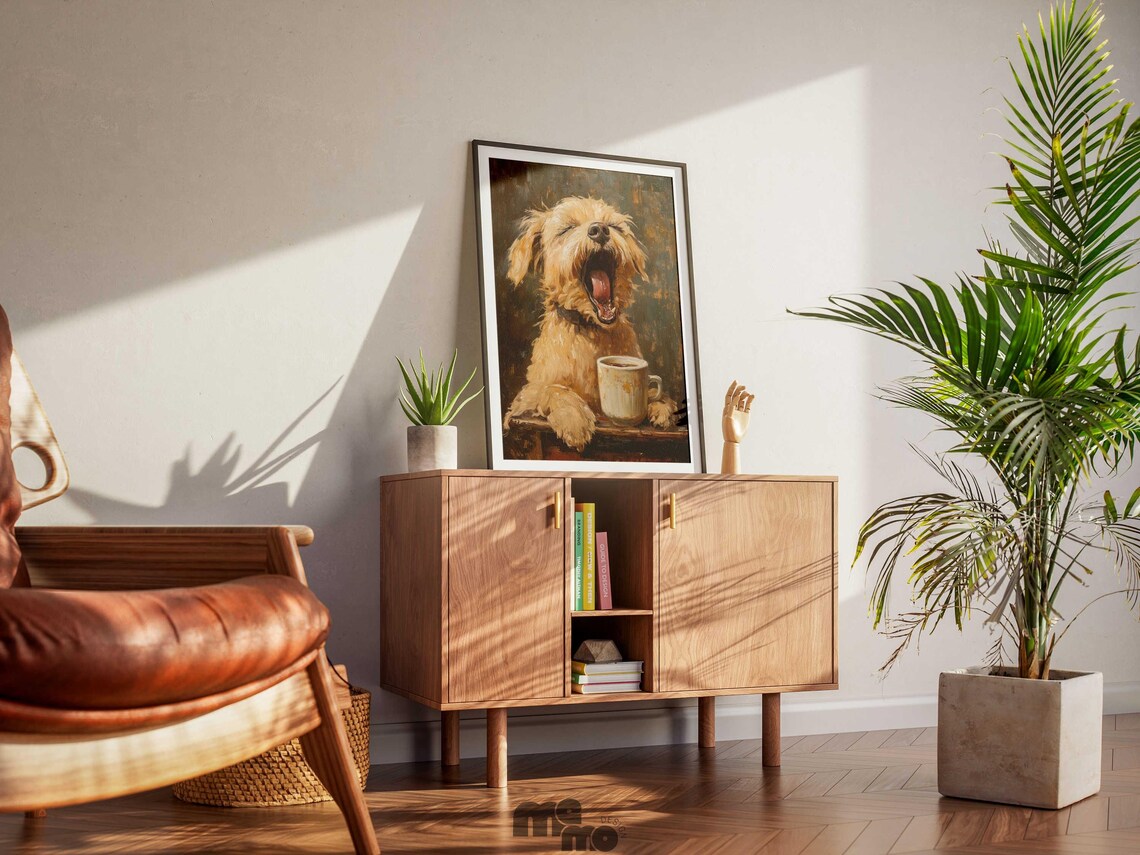 Yawning Coffee Dog Painting, Funny Pet Portrait - Image 4