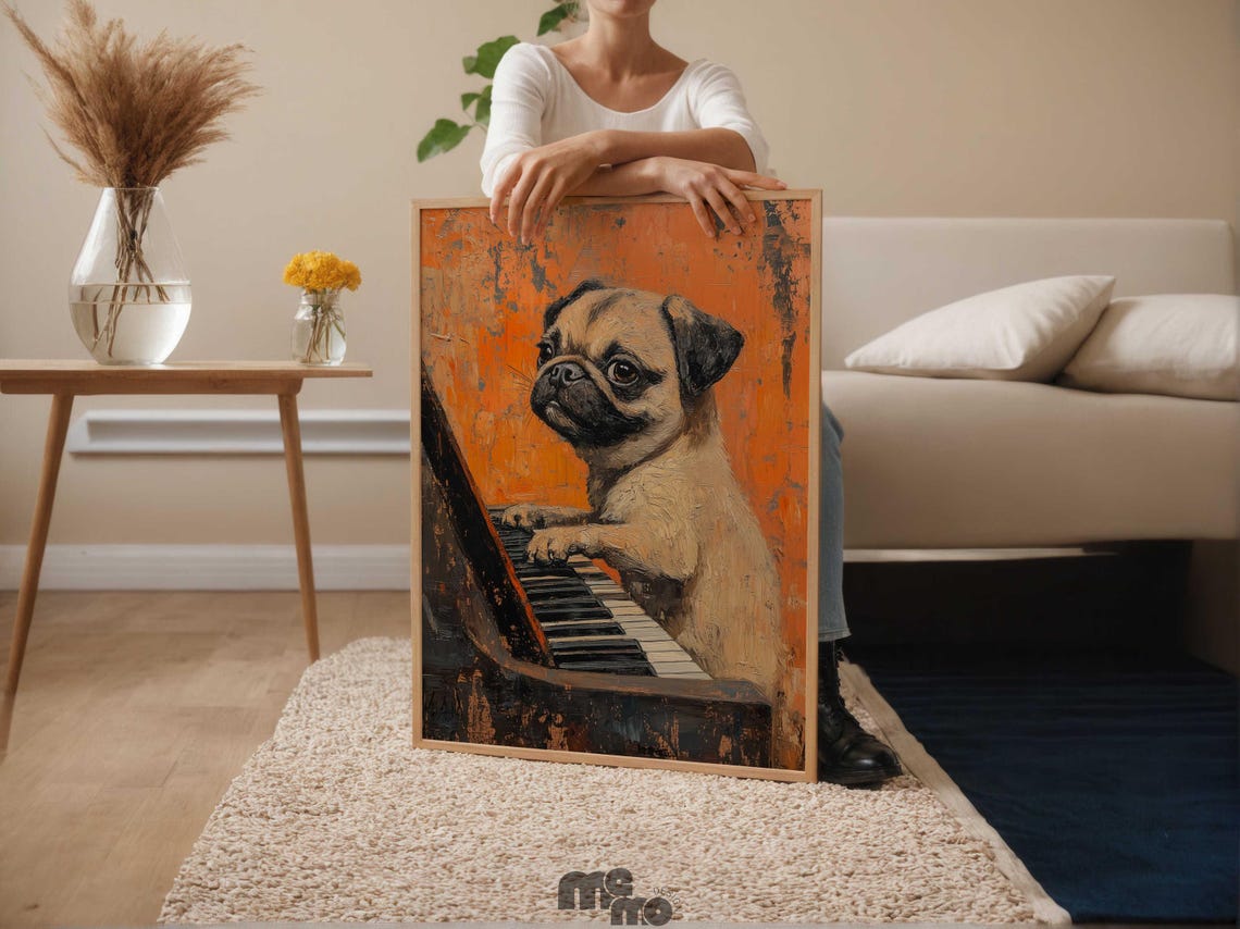 Pug Playing Piano, Funny Musician Dog Portrait - Image 6