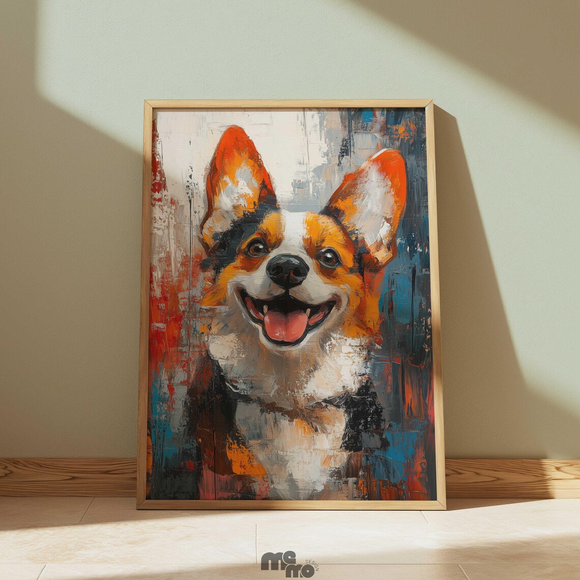 Smiling Corgi Portrait Colorful Abstract Impressionism Dog Art Poster