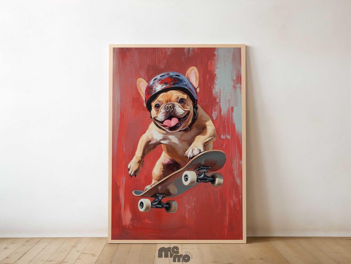 French Bulldog Skateboarding Dog, Funny Pet Decor
