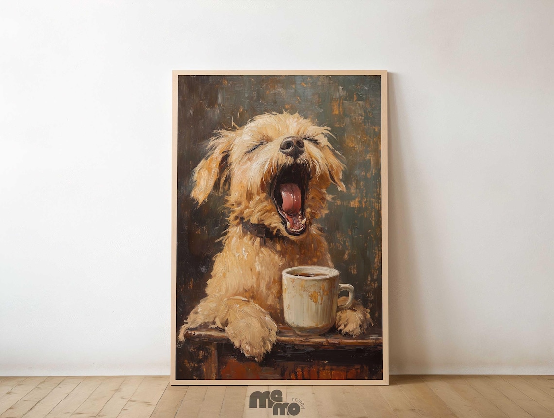 Yawning Dog Wall Art, Funny Pet Portrait Poster