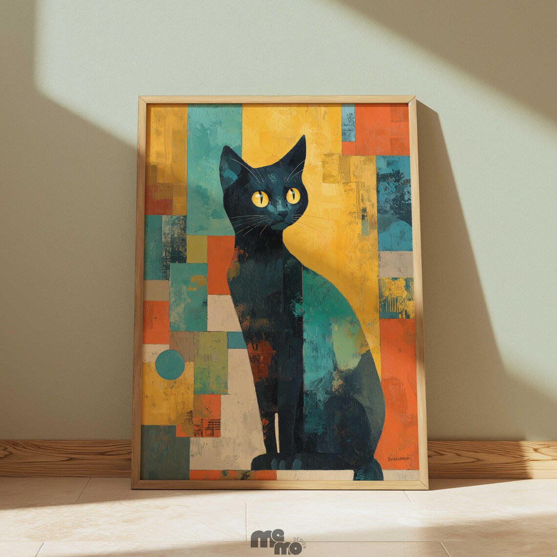 Black Cat Geometric Abstract Portrait Modern Colorful Art Poster