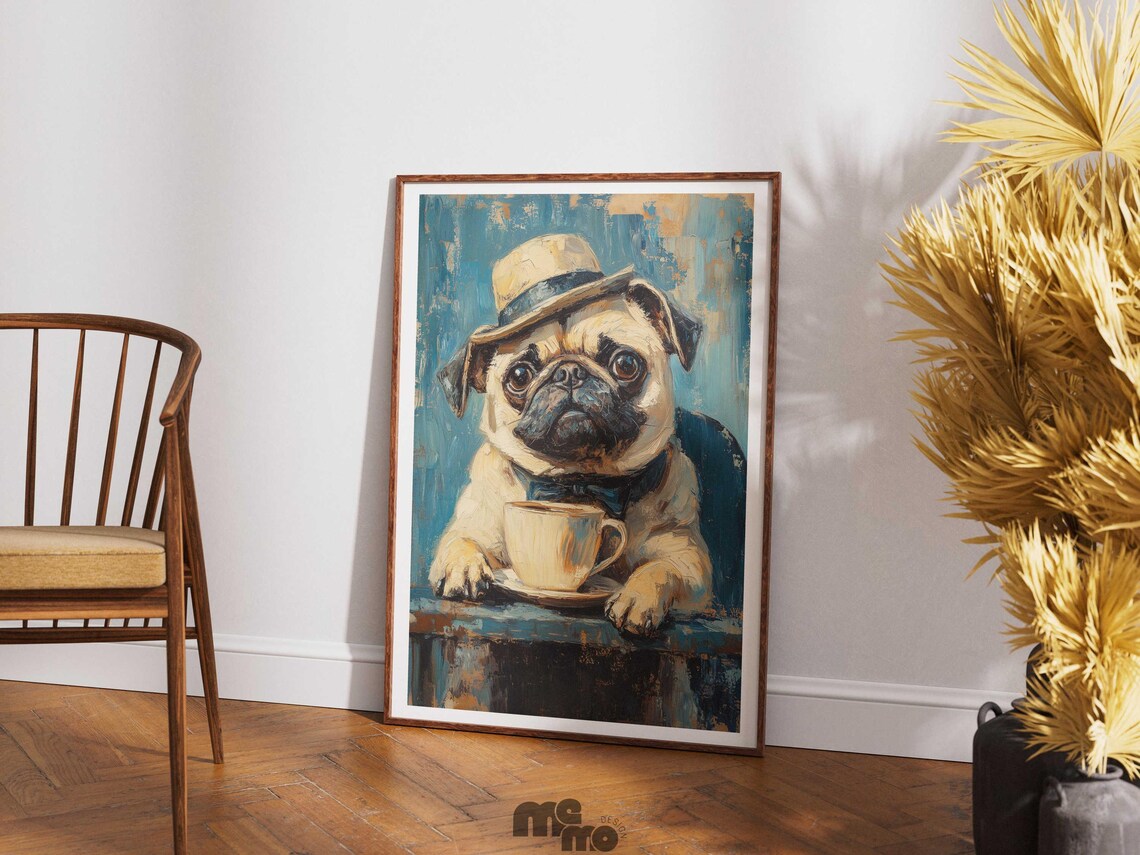 Pug Dog Coffee, Funny Vintage Style Pet Portrait - Image 4