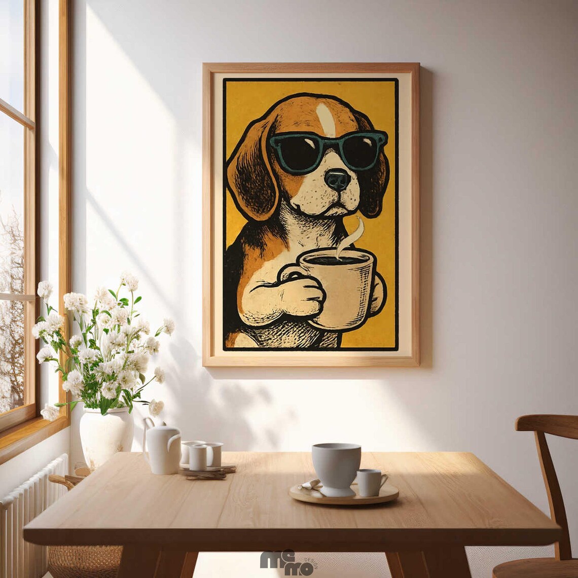 Beagle Drinking Coffee, Vintage Dog Illustration - Image 4