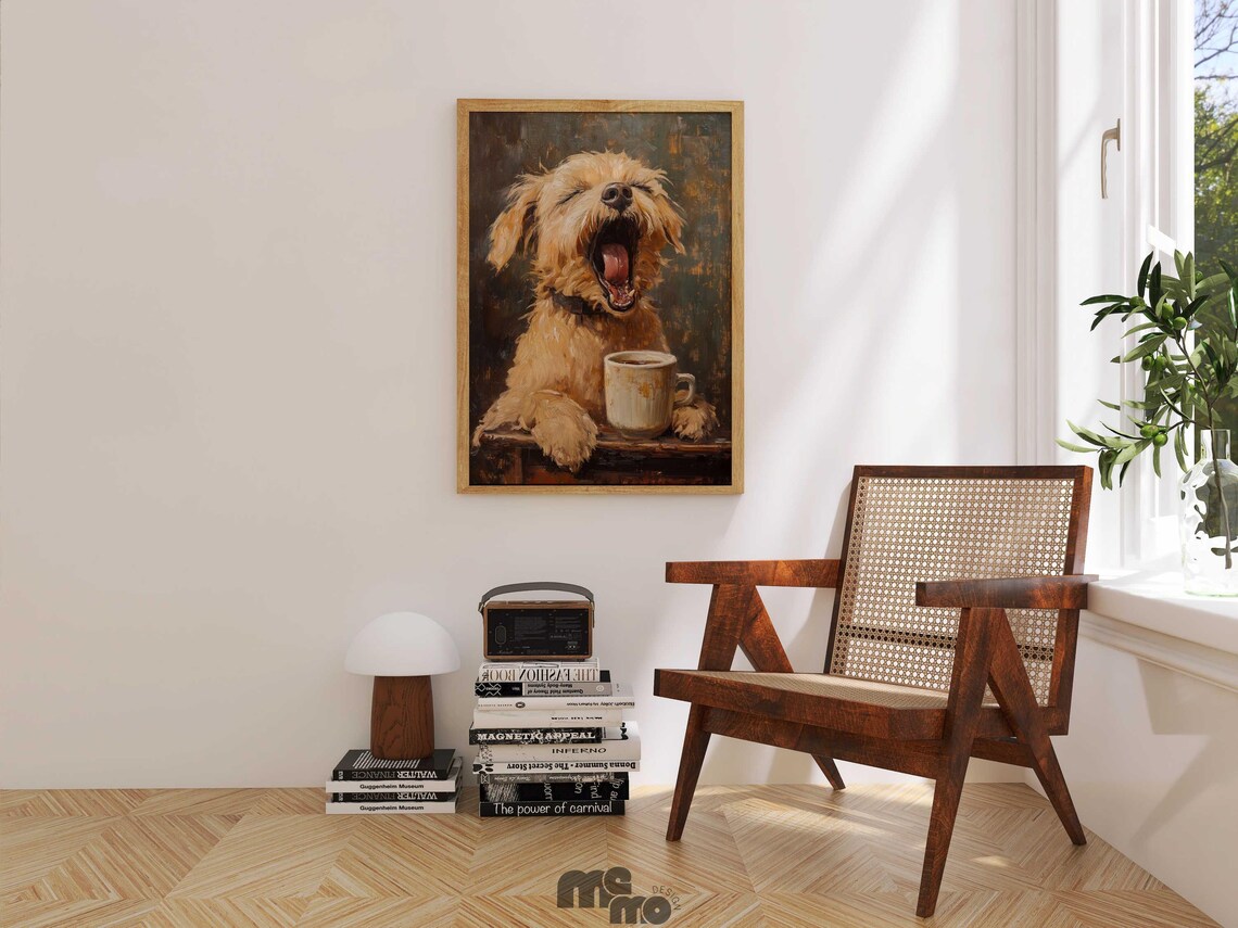 Yawning Coffee Dog Painting, Funny Pet Portrait - Image 3