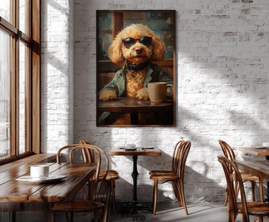 Golden Doodle Dog Coffee Shop, Funny Pet Portrait - Image 5
