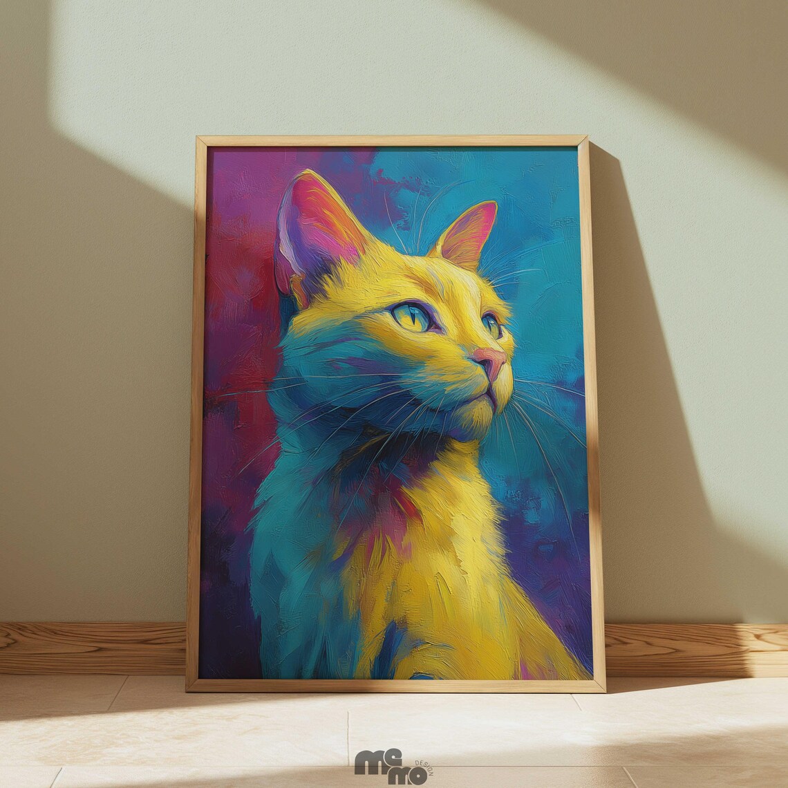 Ginger Cat Oil Painting Portrait Colorful Modern Feline Wall Art