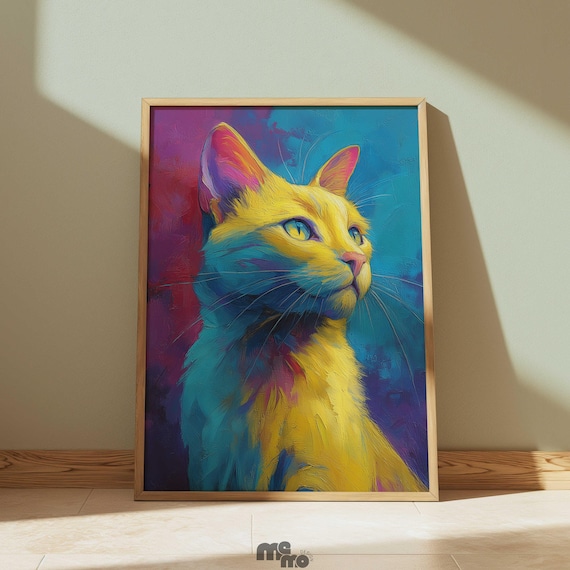 Ginger Cat Oil Painting Portrait Colorful Modern Feline Wall Art
